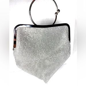 Clutch Rhinestone Mesh Silver Handbag